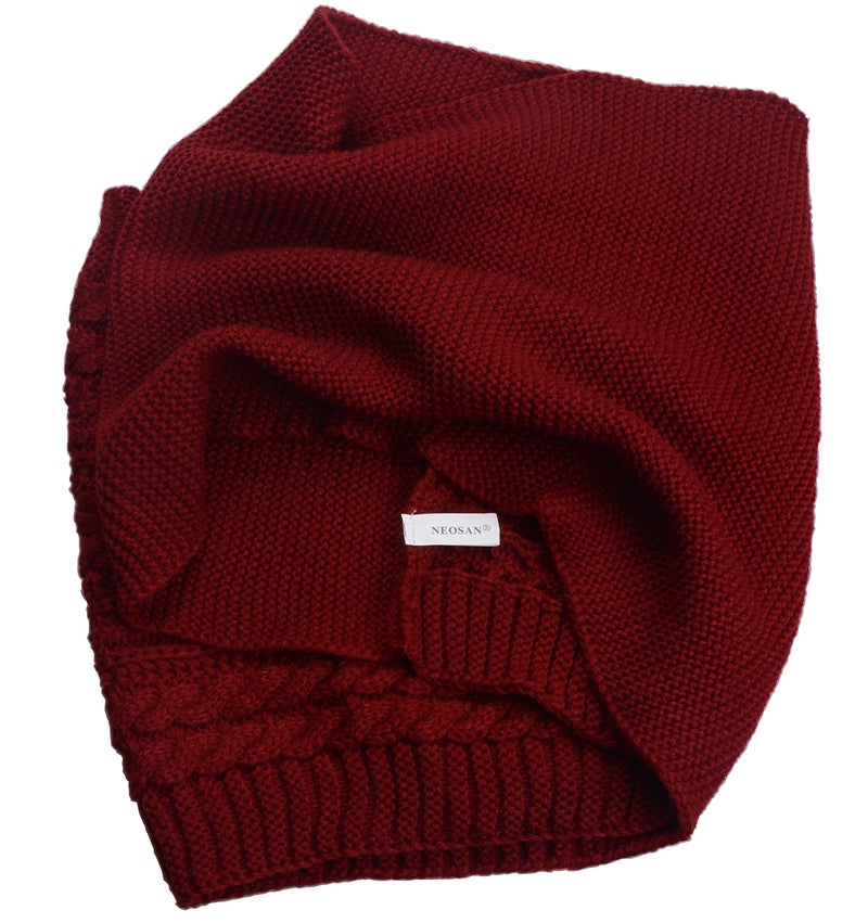 NEOSAN Womens Thick Ribbed Knit Winter Infinity Circle Loop Scarf Crochet Claret - Image 3